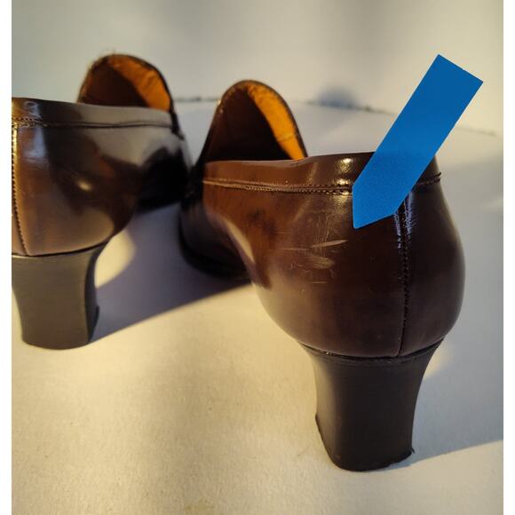 Ralph Lauren 2 inch Heeled Leather Slip On Loafer Shoes Shiny Brown Size 8 - Picture 5 of 7